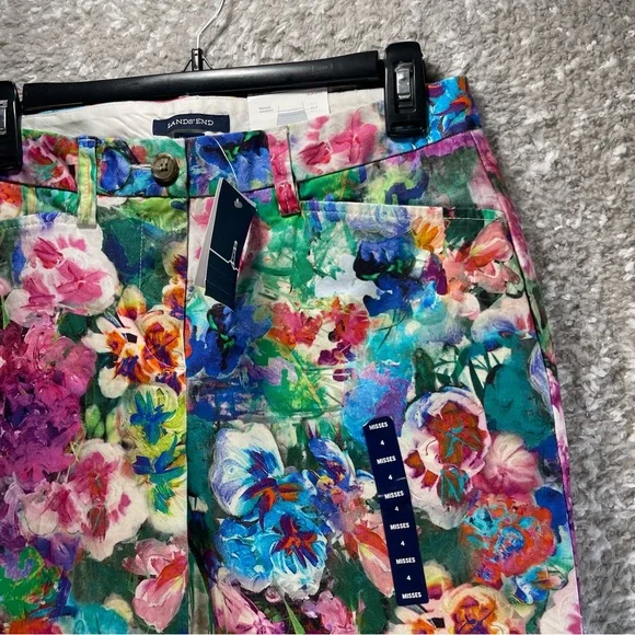 Lands End Womens Pants Size 4 Fit 2 Chino Crop Floral Cotton Rayon NWT - Picture 3 of 10